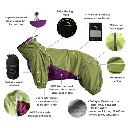 Dog Breathable Raincoat With Legs - Avocado Green - PETT2GO