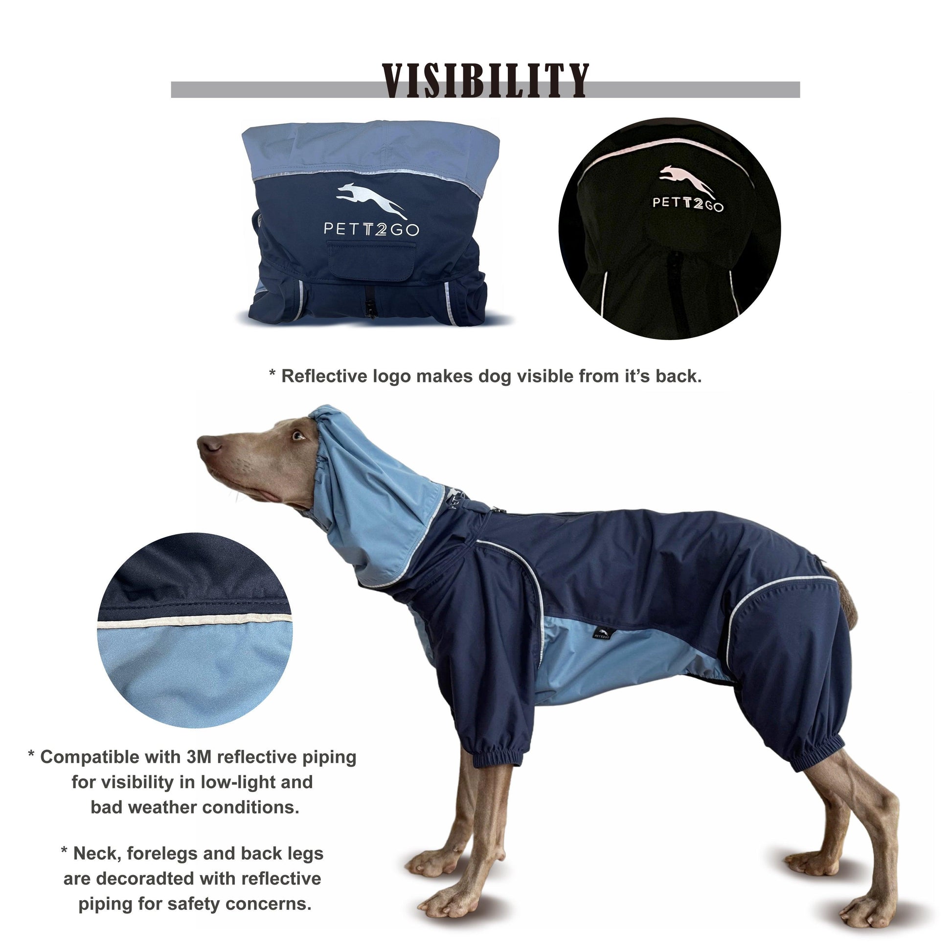 Dog Breathable Raincoat With Legs - Midnight - PETT2GO